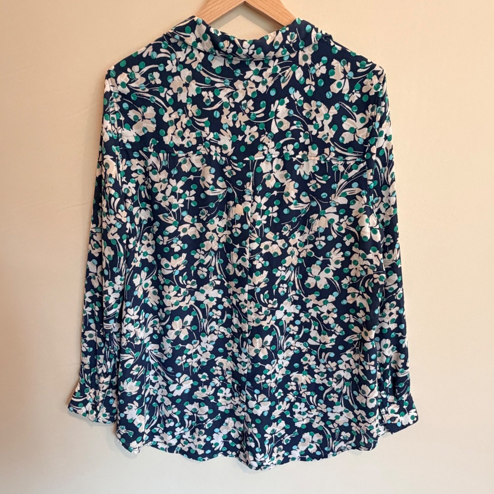 Banana Republic Boyfriend Fit Floral Polka Dot Navy Blue Button Down Shirt L - Picture 2 of 10